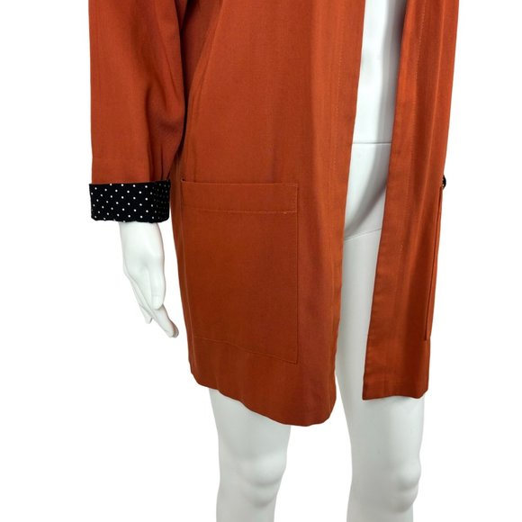 Vintage 90s Open Blazer Women's Large Burnt Orange Black Polka Dots Suit Jacket - Picture 6 of 10